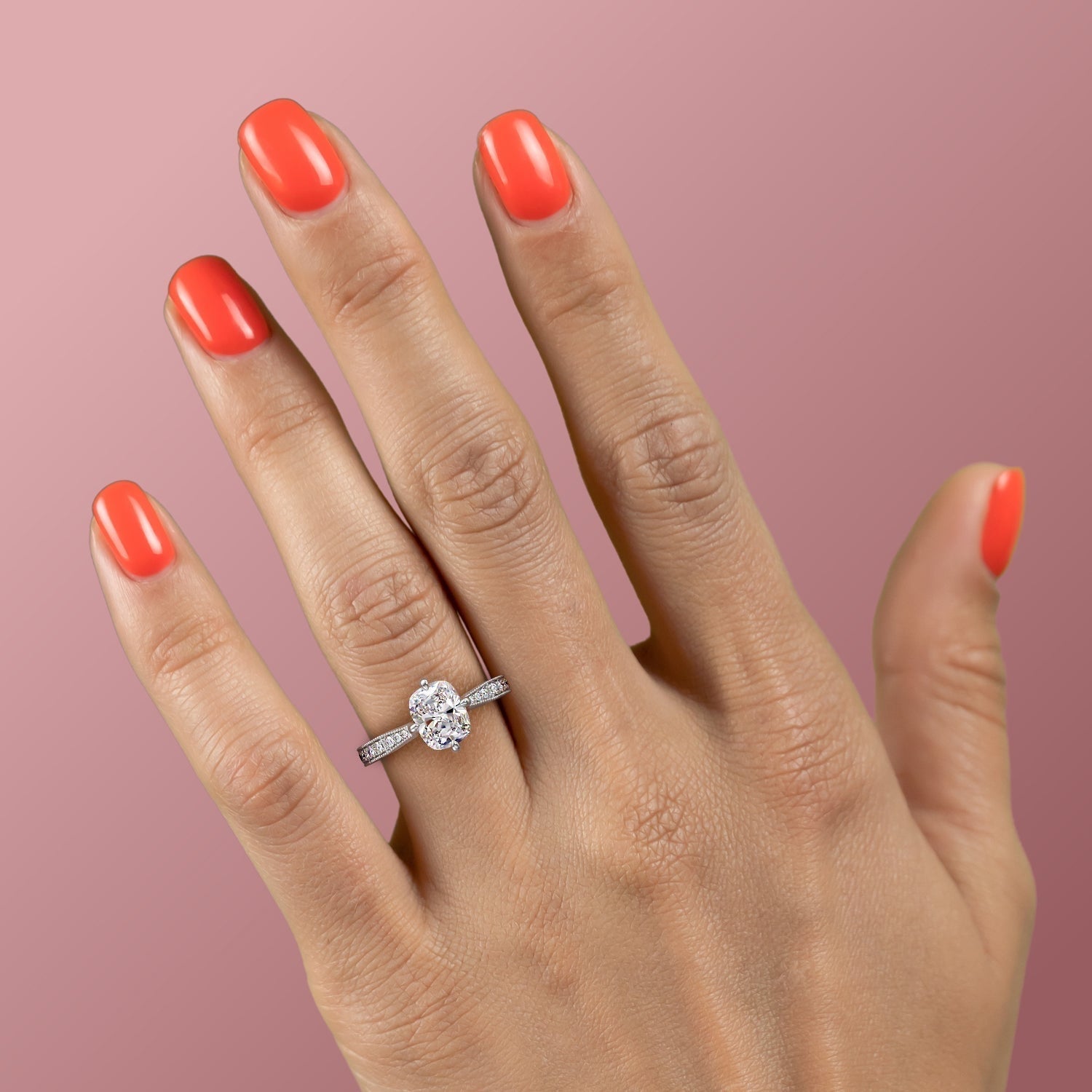 The Luna — Elongated Cushion Lab Diamond Side-Stone Ring