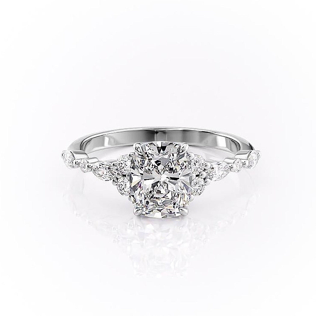 The Luna — Elongated Cushion Lab Diamond Vintage Pavé Shoulder Ring