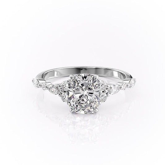 The Luna — Elongated Cushion Lab Diamond Vintage Pavé Shoulder Ring