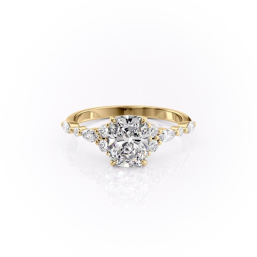 The Luna — Elongated Cushion Lab Diamond Vintage Pavé Shoulder Ring