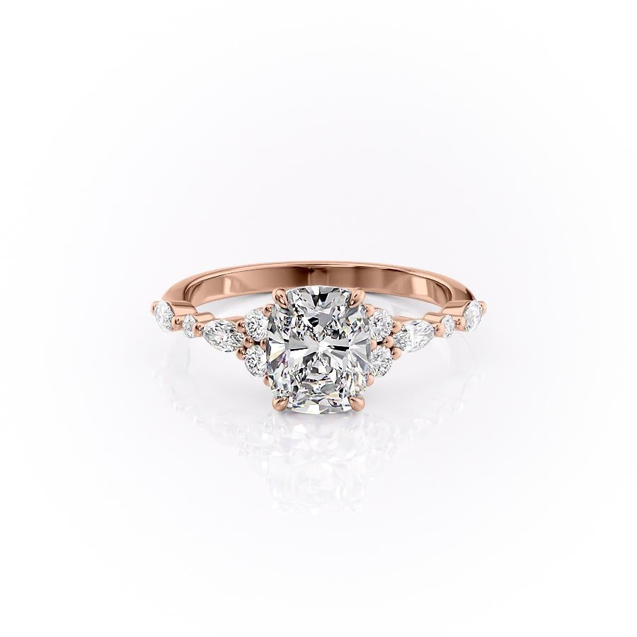 The Luna — Elongated Cushion Lab Diamond Vintage Pavé Shoulder Ring