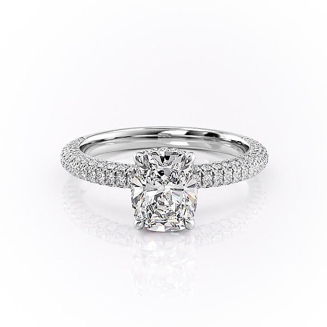 The Luna — Elongated Cushion Lab Diamond Pavé Shoulder Secret Halo Ring II