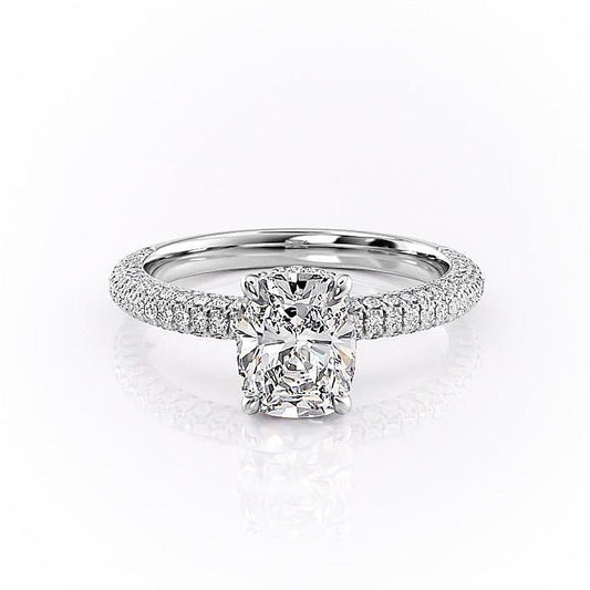 The Luna — Elongated Cushion Lab Diamond Pavé Shoulder Secret Halo Ring II