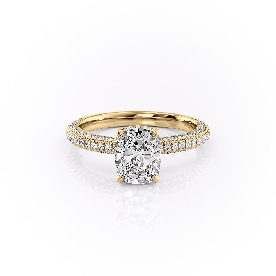 The Luna — Elongated Cushion Lab Diamond Pavé Shoulder Secret Halo Ring II