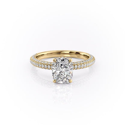 The Luna — Elongated Cushion Lab Diamond Pavé Shoulder Secret Halo Ring II