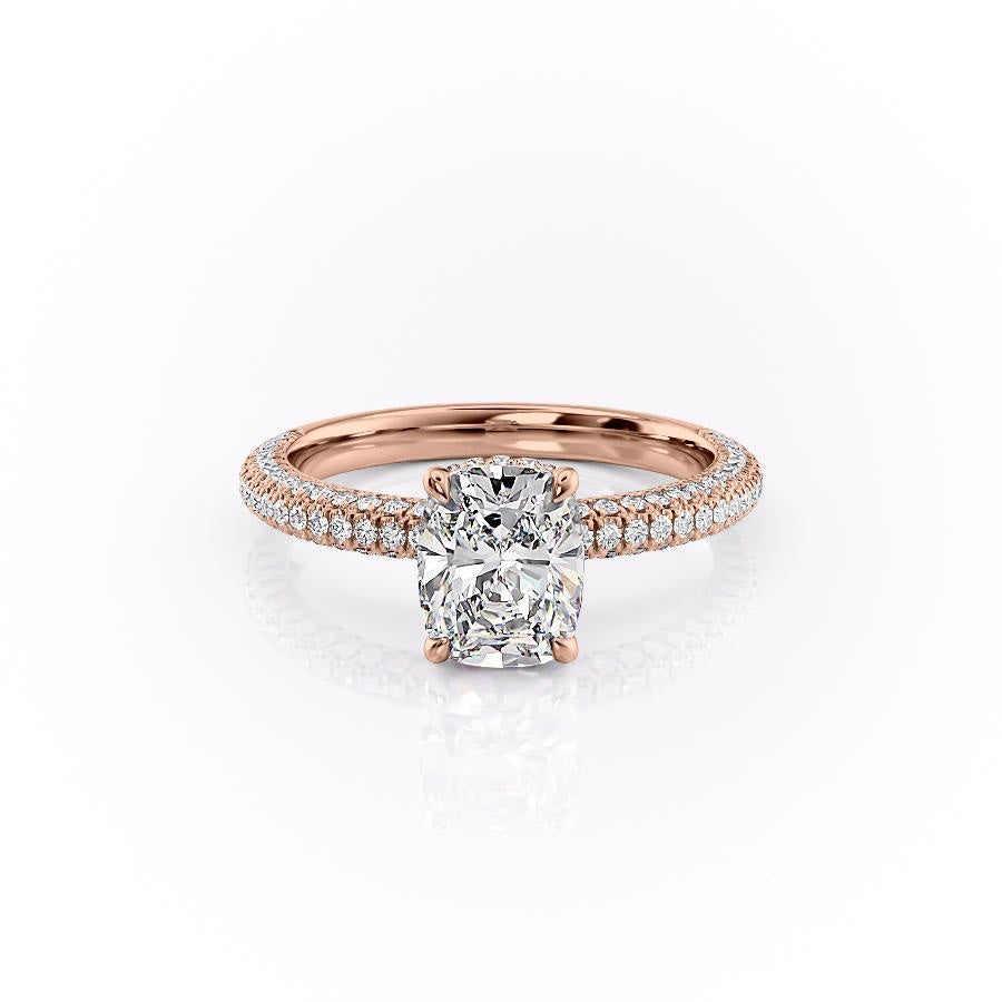 The Luna — Elongated Cushion Lab Diamond Pavé Shoulder Secret Halo Ring II