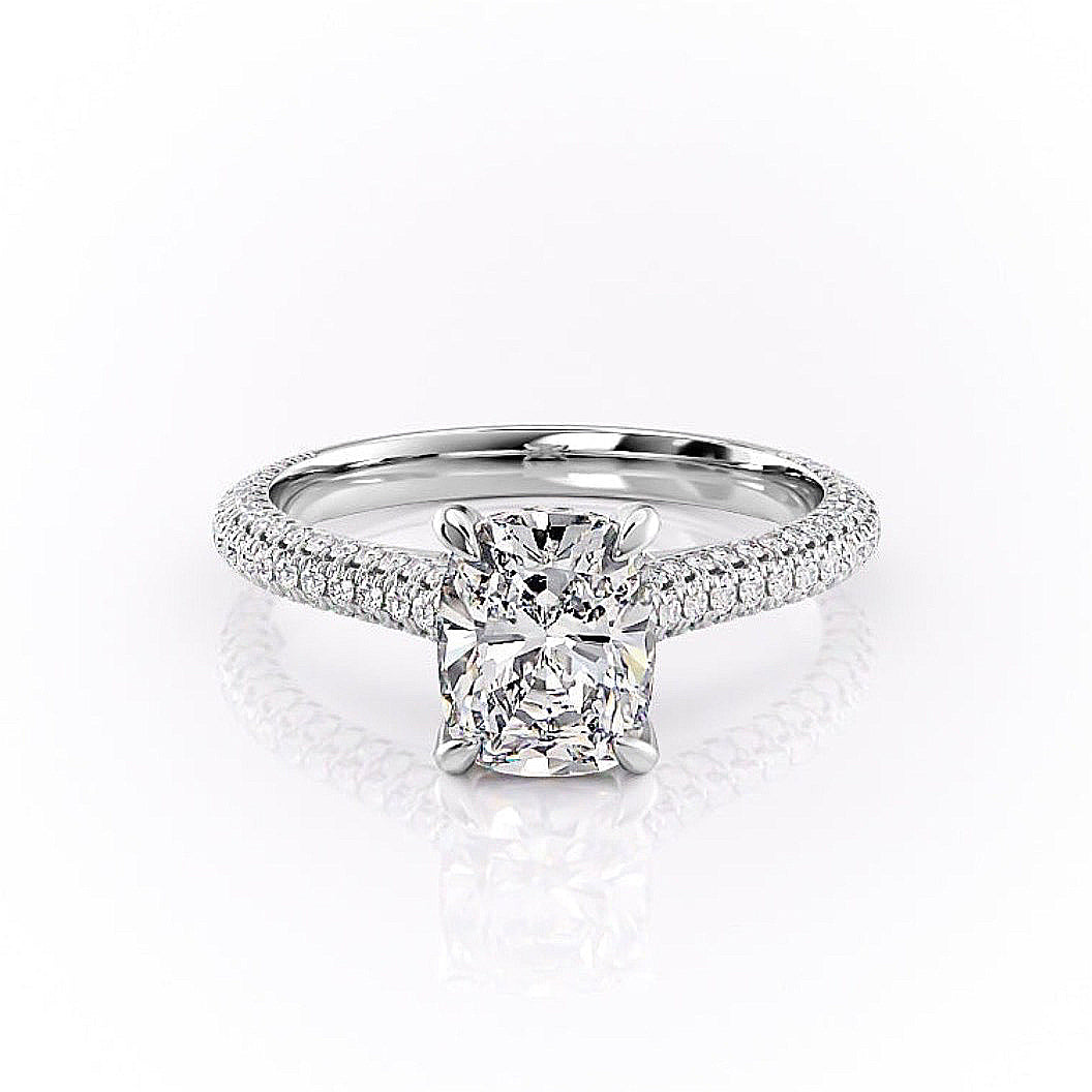 The Luna — Elongated Cushion Lab Diamond Pavé Shoulder Ring