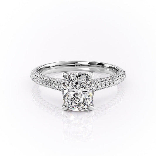 The Luna — Elongated Cushion Lab Diamond Pavé Shoulder Ring