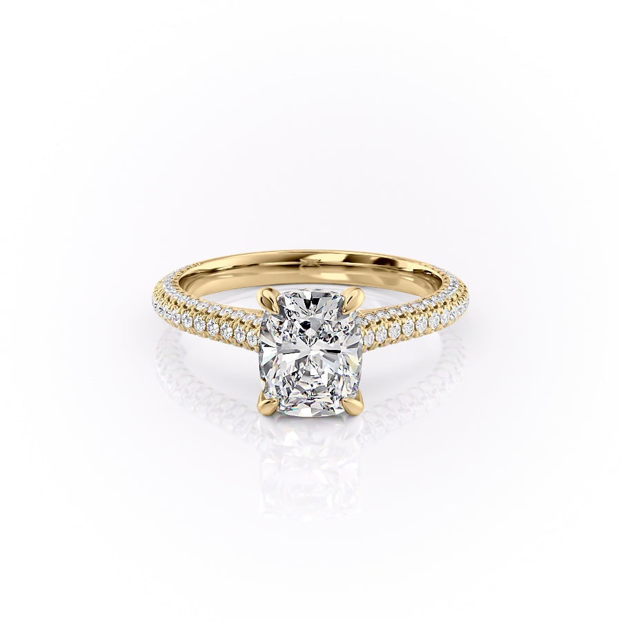 The Luna — Elongated Cushion Lab Diamond Pavé Shoulder Ring