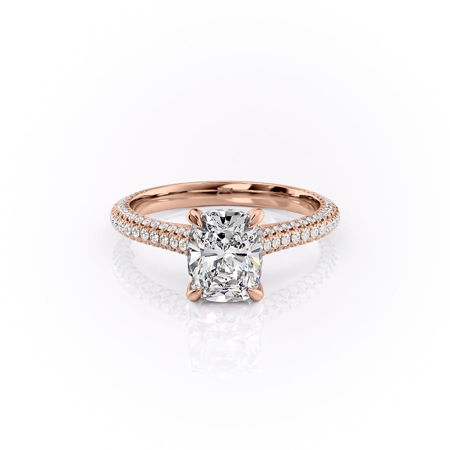 The Luna — Elongated Cushion Lab Diamond Pavé Shoulder Ring