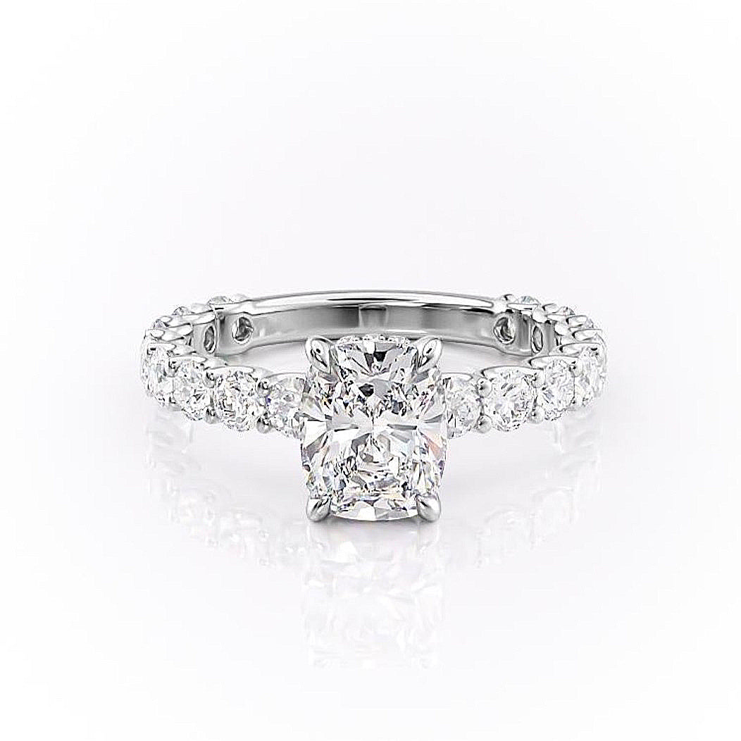 The Luna — Elongated Cushion Lab Diamond Pavé Shoulder Secret Halo Ring