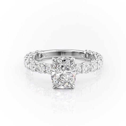 The Luna — Elongated Cushion Lab Diamond Pavé Shoulder Secret Halo Ring