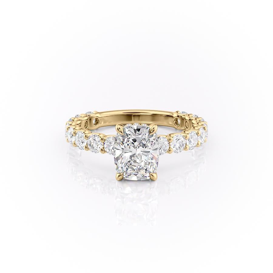 The Luna — Elongated Cushion Lab Diamond Pavé Shoulder Secret Halo Ring