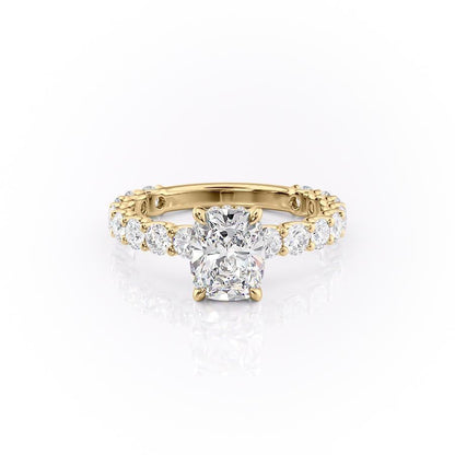 The Luna — Elongated Cushion Lab Diamond Pavé Shoulder Secret Halo Ring