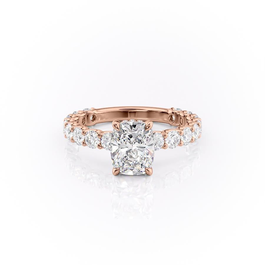 The Luna — Elongated Cushion Lab Diamond Pavé Shoulder Secret Halo Ring