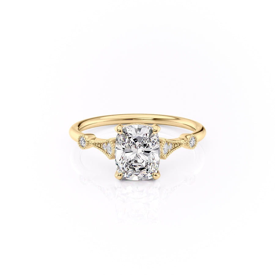 The Luna — Elongated Cushion Lab Diamond Vintage Ring