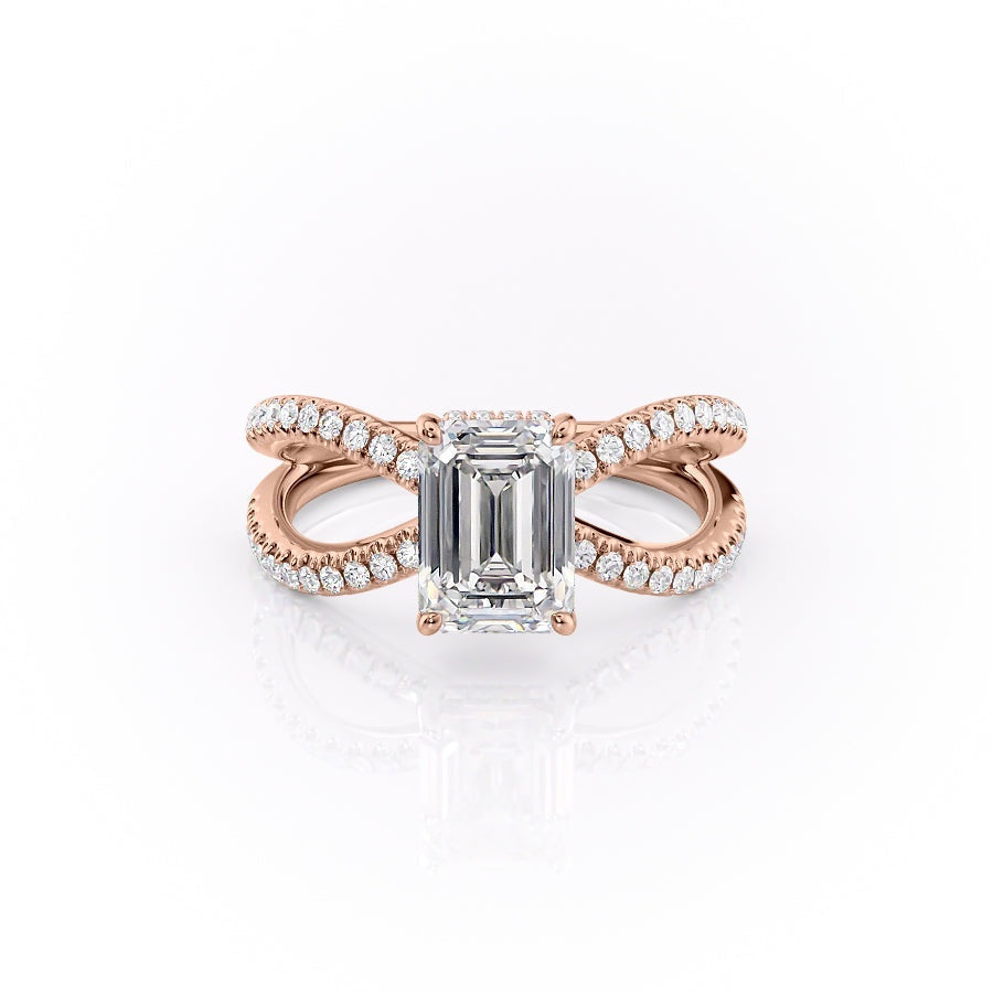 The Elise — Emerald Lab Diamond Criss-Cross Engagement Ring
