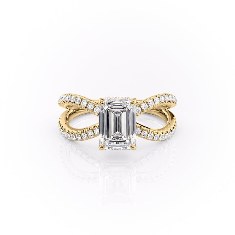 The Elise — Emerald Lab Diamond Criss-Cross Engagement Ring
