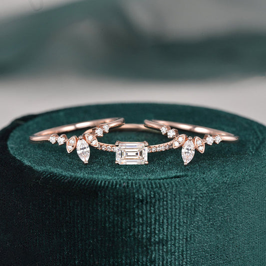 The Violet Set — Emerald Lab Diamond 3-Piece Bridal Wedding Ring Set