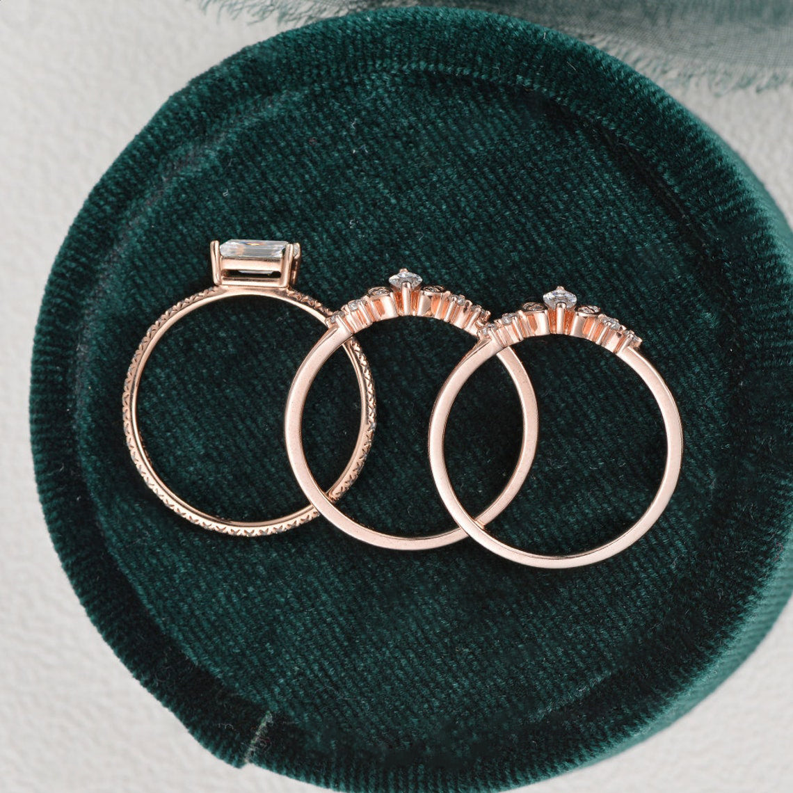 The Violet Set — Emerald Lab Diamond 3-Piece Bridal Wedding Ring Set