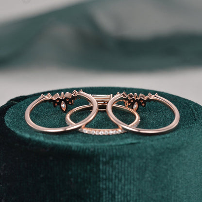 The Violet Set — Emerald Lab Diamond 3-Piece Bridal Wedding Ring Set