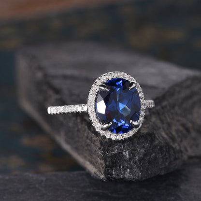The Isla — Oval Lab Blue Sapphire Halo Ring