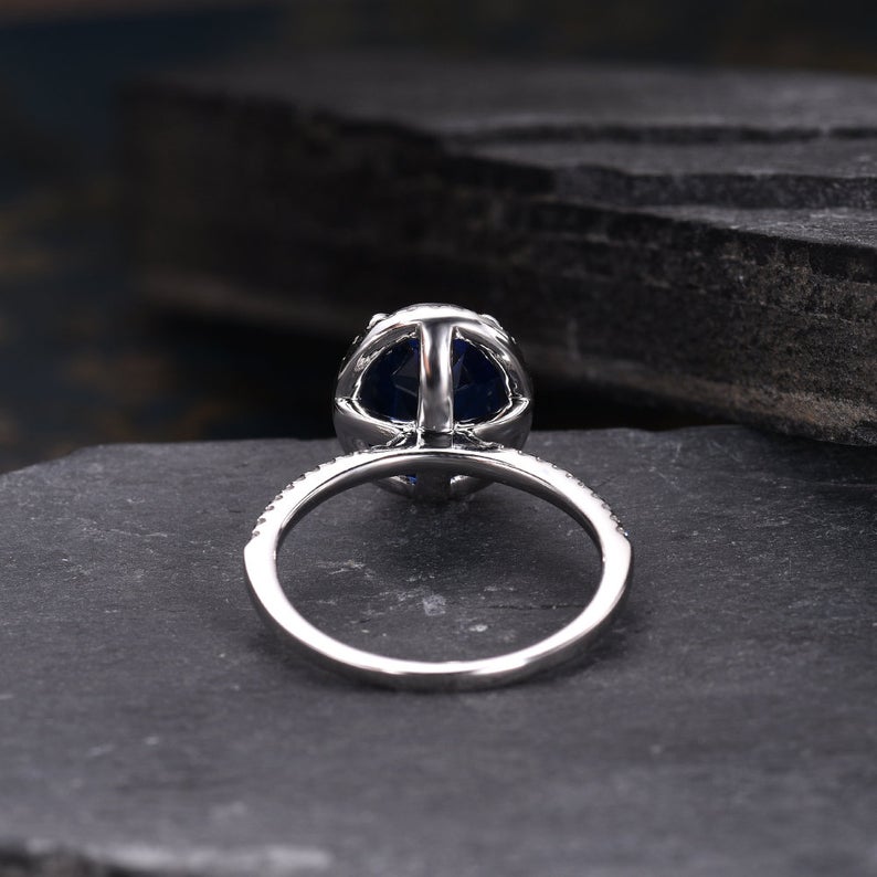 The Isla — Oval Lab Blue Sapphire Halo Ring
