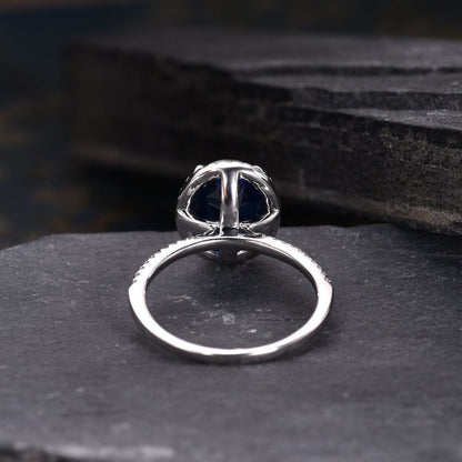 The Isla — Oval Lab Blue Sapphire Halo Ring