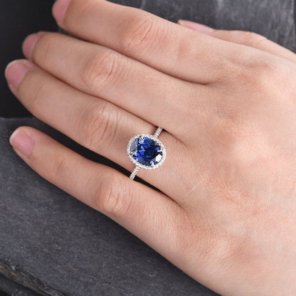 The Isla — Oval Lab Blue Sapphire Halo Ring