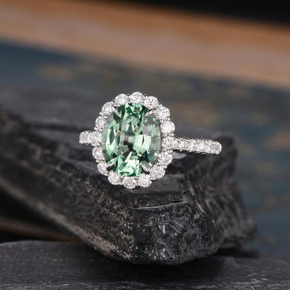 The Juliet — Oval Green Tourmaline Halo Ring