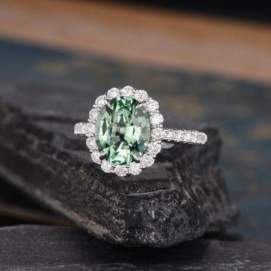 The Juliet — Oval Green Tourmaline Halo Ring