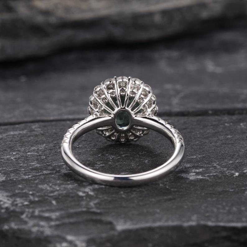 The Juliet — Oval Green Tourmaline Halo Ring