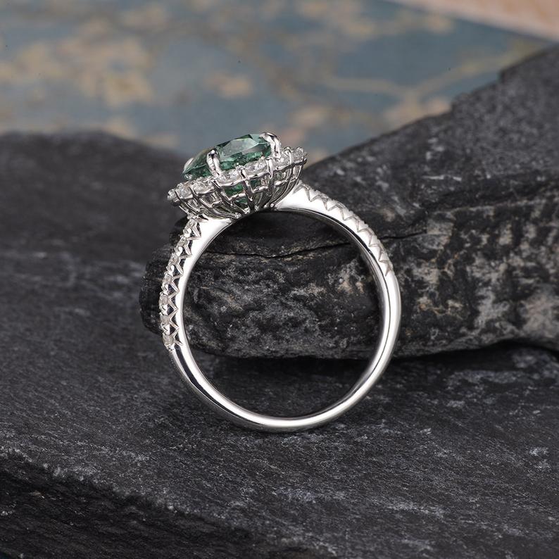The Juliet — Oval Green Tourmaline Halo Ring