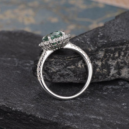 The Juliet — Oval Green Tourmaline Halo Ring