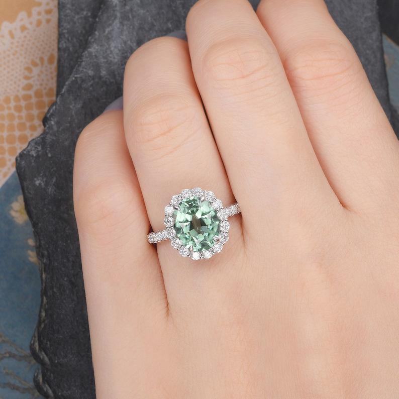 The Juliet — Oval Green Tourmaline Halo Ring