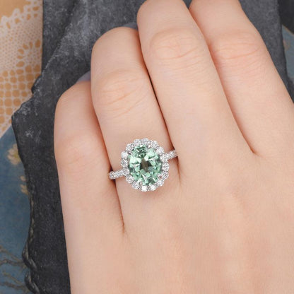 The Juliet — Oval Green Tourmaline Halo Ring