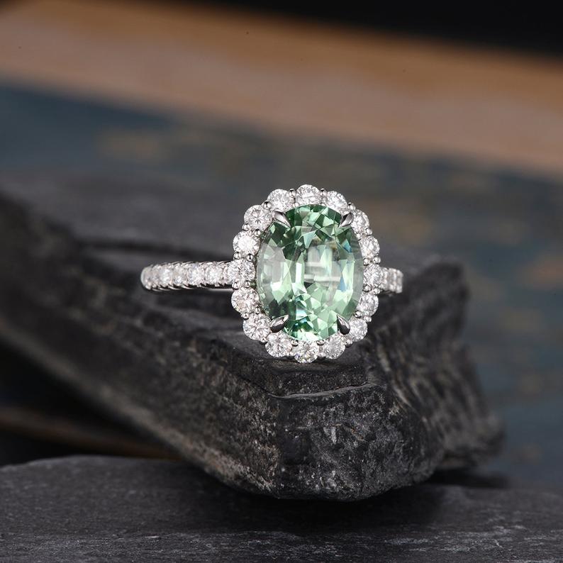 The Juliet — Oval Green Tourmaline Halo Ring