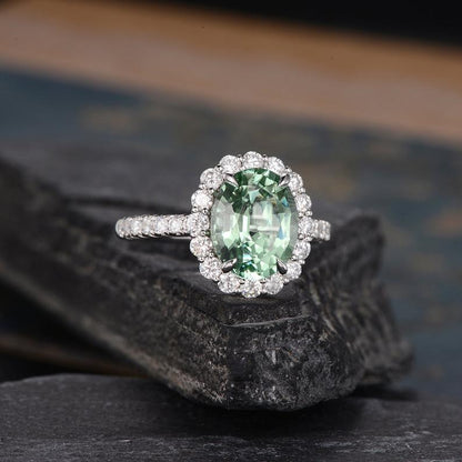 The Juliet — Oval Green Tourmaline Halo Ring