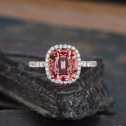 The Juliet — Cushion Red Tourmaline Halo Ring