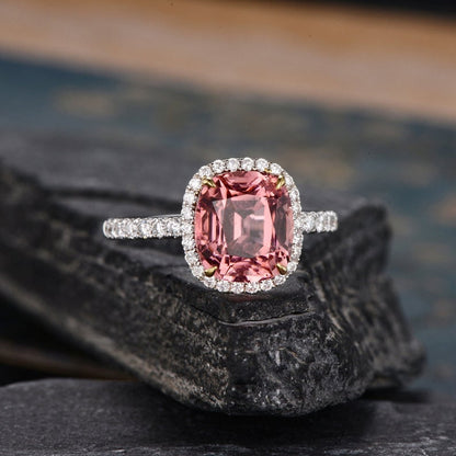 The Juliet — Cushion Red Tourmaline Halo Ring