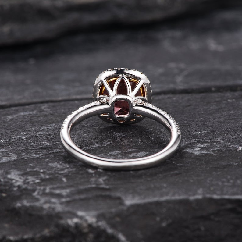 The Juliet — Cushion Red Tourmaline Halo Ring