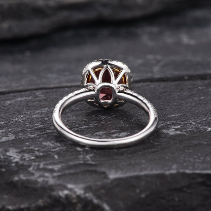 The Juliet — Cushion Red Tourmaline Halo Ring