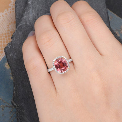 The Juliet — Cushion Red Tourmaline Halo Ring