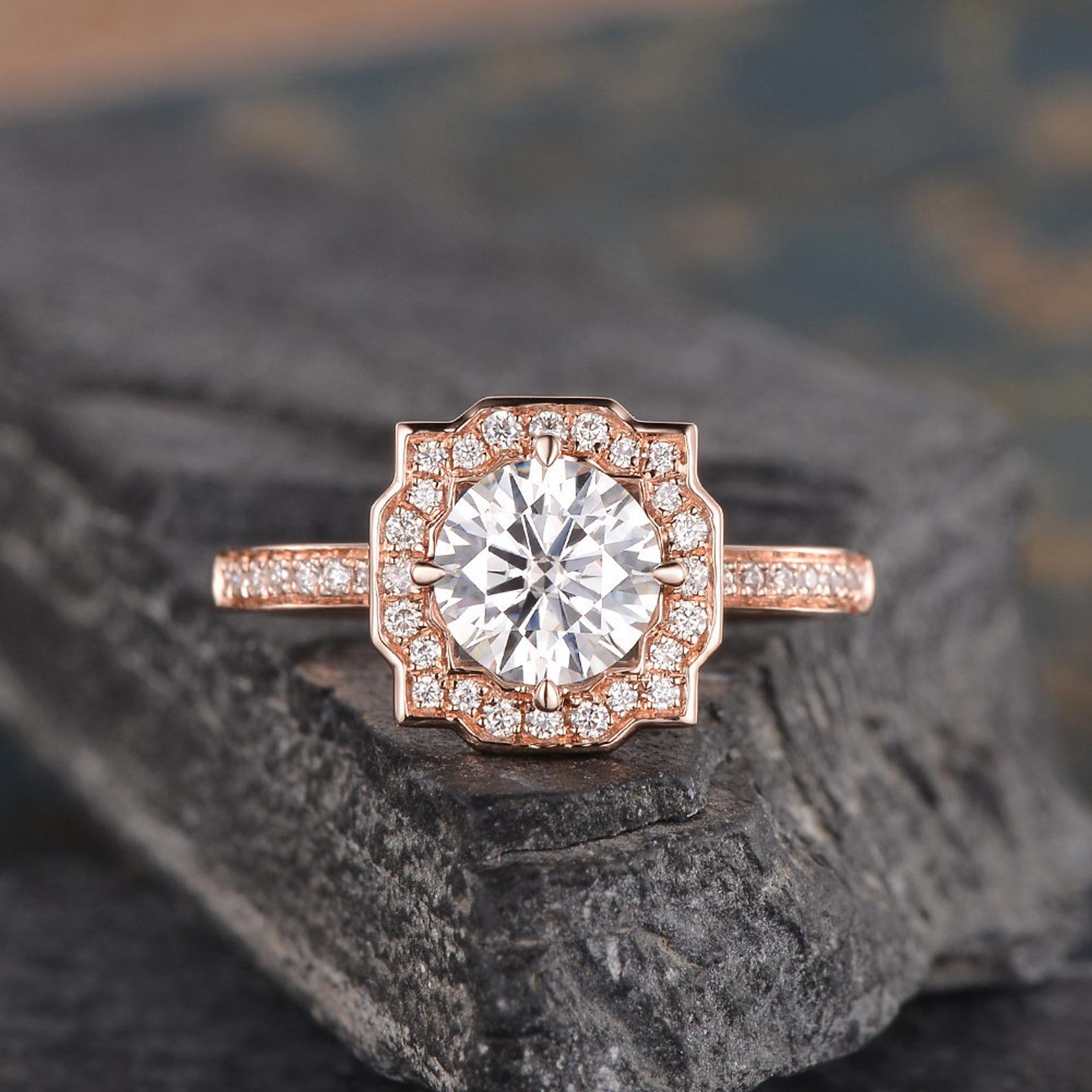 The Grace — Round Lab Diamond Vintage Halo Engagement Ring