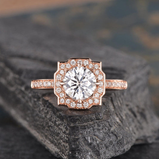 The Grace — Round Lab Diamond Vintage Halo Engagement Ring