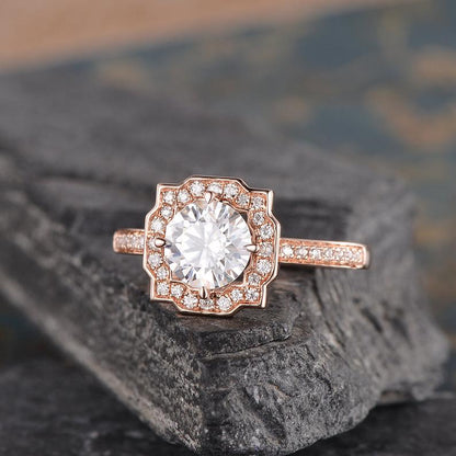 The Grace — Round Lab Diamond Vintage Halo Engagement Ring
