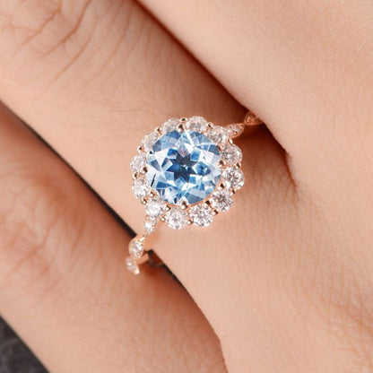 The Aria — Round Aquamarine Vintage Halo Ring