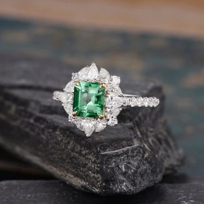 The Juliet — Emerald Lab Emerald & Lab Diamond Vintage Ring