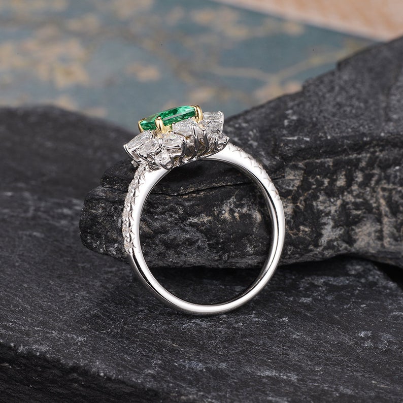 The Juliet — Emerald Lab Emerald & Lab Diamond Vintage Ring