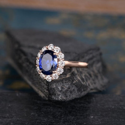 The Isla — Round Lab Sapphire & Lab Diamond Halo Ring